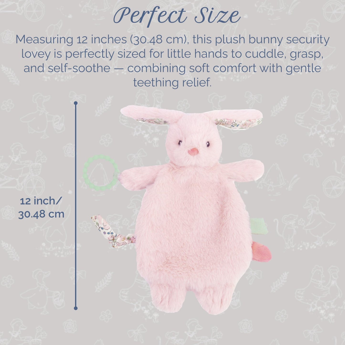 MON AMI Rosie Bunny Teether Lovey, 12-Inch Baby Security Blanket Gift