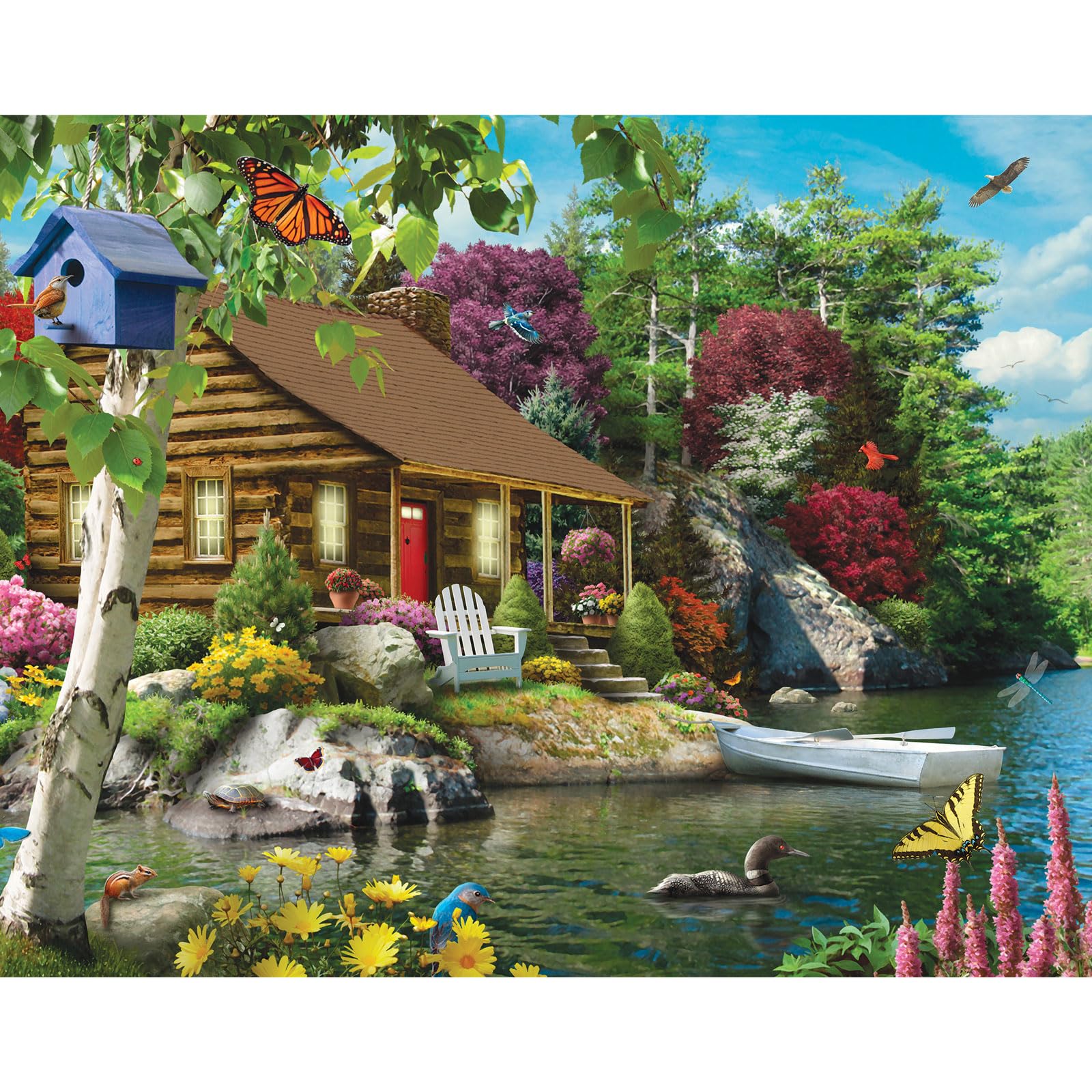 Bits and Pieces - Jigsaw Puzzle for Adults and Seniors - Cabin on The Lake - Large Lettered Pieces Colorful Scenic Jigsaw (200 Piece Puzzle)