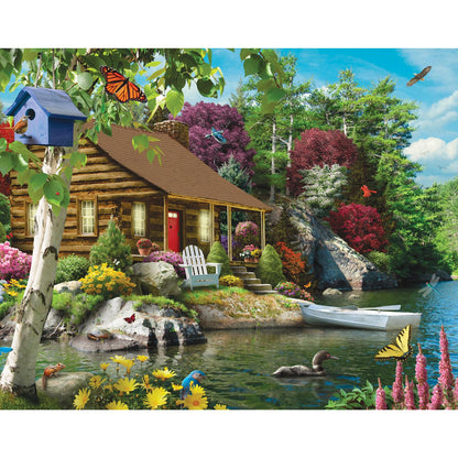 Bits and Pieces - Jigsaw Puzzle for Adults and Seniors - Cabin on The Lake - Large Lettered Pieces Colorful Scenic Jigsaw (200 Piece Puzzle)