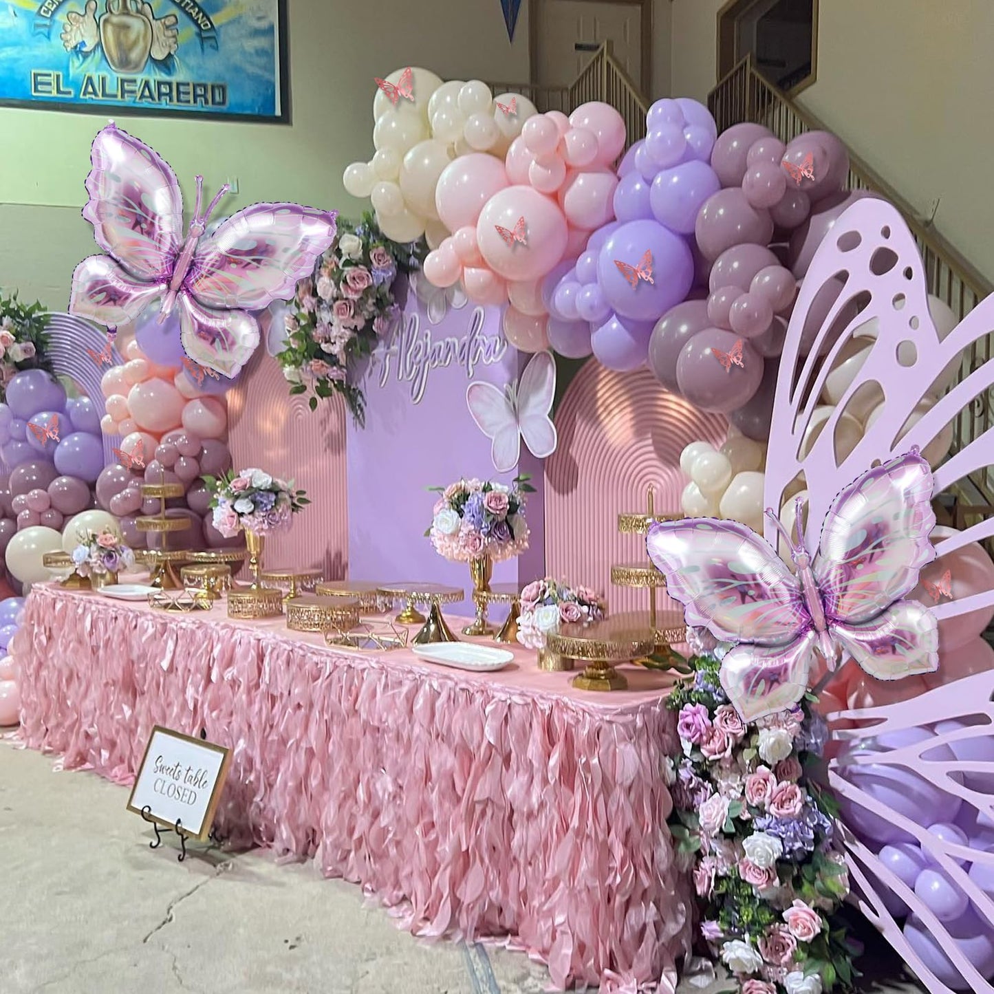 Butterfly Balloon Arch Kit - 142pcs Pastel Pink & Purple Balloons with Butterfly Stickers & Large Foil Balloons for Girl's Baby Shower, Wedding