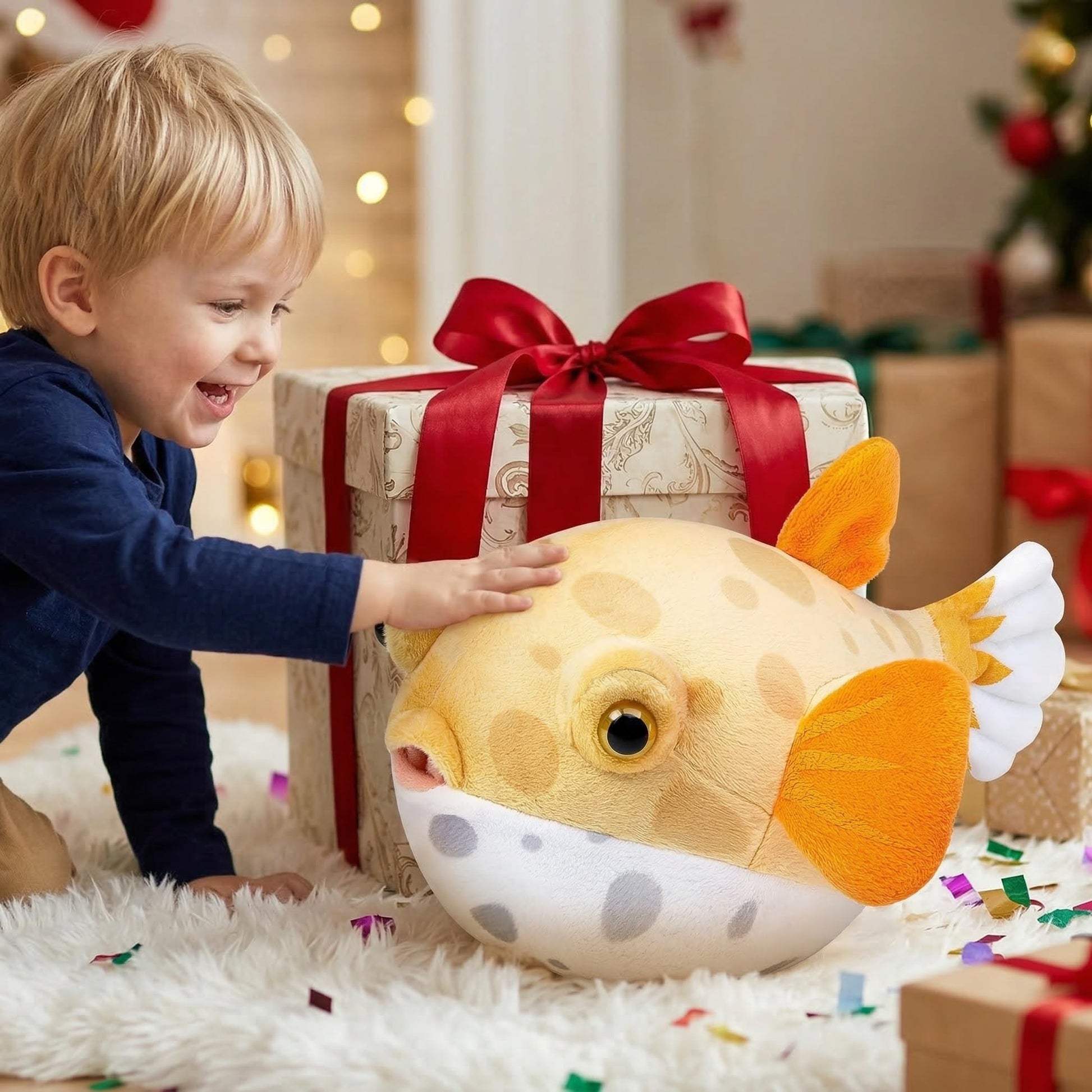ZHONGXIN MADE Simulation Pufferfish Plush Toy - Real Life Yellow Blowfish Plush Toy Lifelike, Sea Animals Puffers Stuffed Toys Soft Aquarium Fish