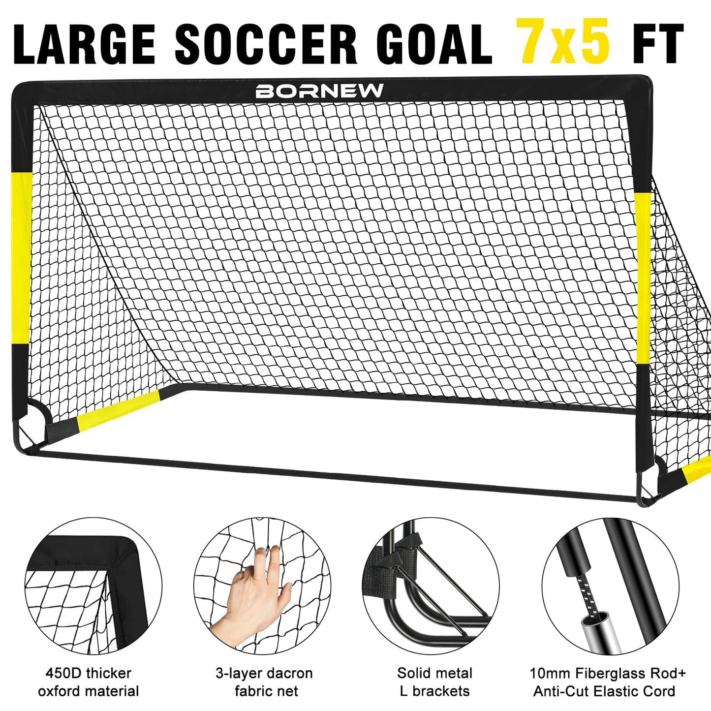 Kids Soccer Goal for Backyard Set - 2 Set of 7X5 / 6X4 ft Soccer Nets