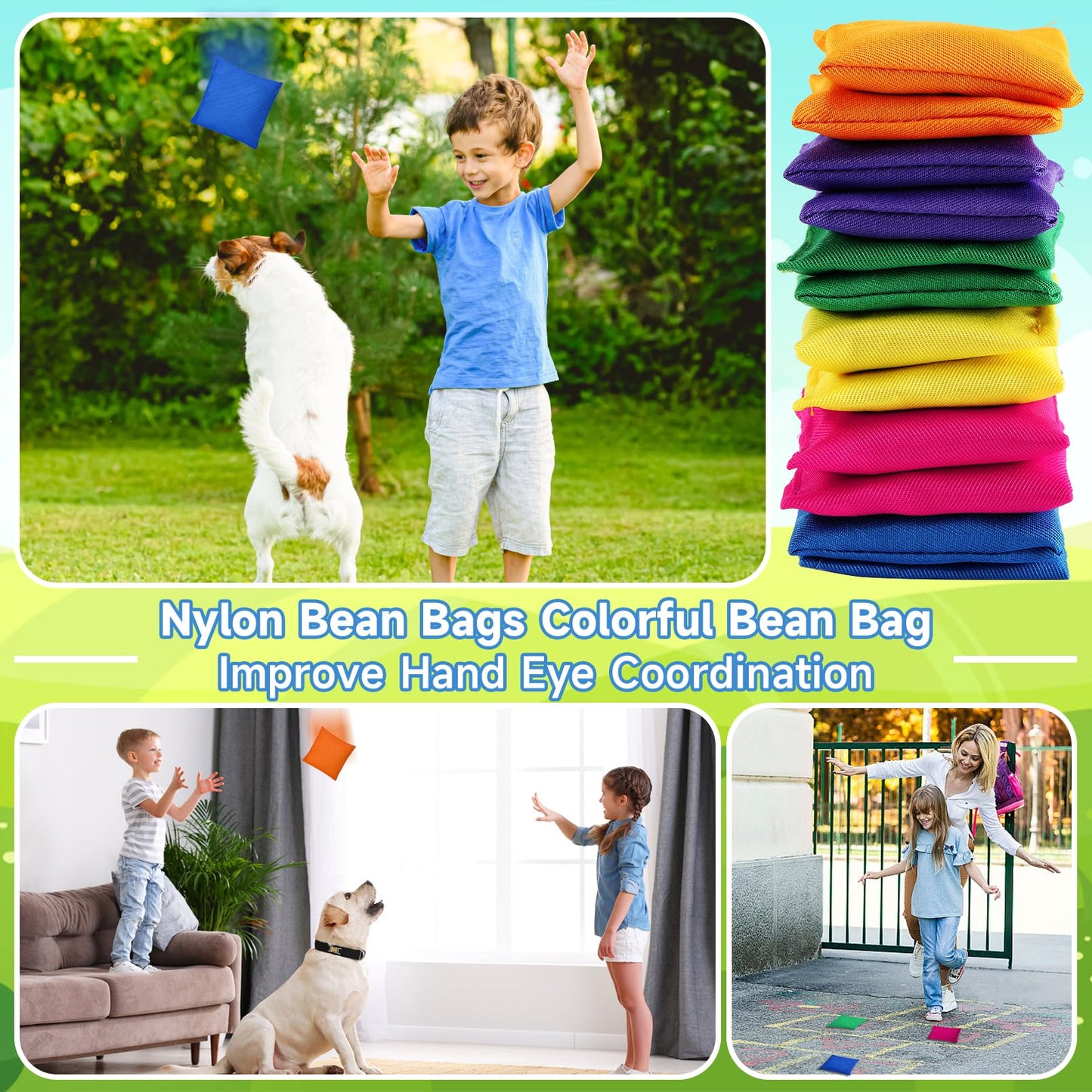 IJRPLM 48 Pcs Bean Bags, Nylon Cornhole Bean Bags, 2.5” x 2.5”, Colorful