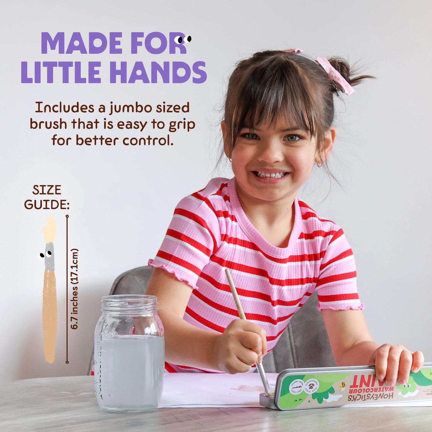 Honeysticks Non-Toxic Watercolor Paint Set for Kids and Toddlers - 8 Vibrant and Long Lasting Colors with Brush - Natural and Food Grade Ingredients