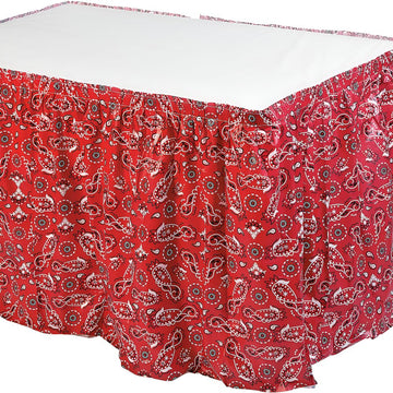 Fun Express Red Bandana Print Plastic Table Skirt for Rectangle Tables 6ft 8ft - Disposable Table Skirting with Adhesive for Western Party Table Decor
