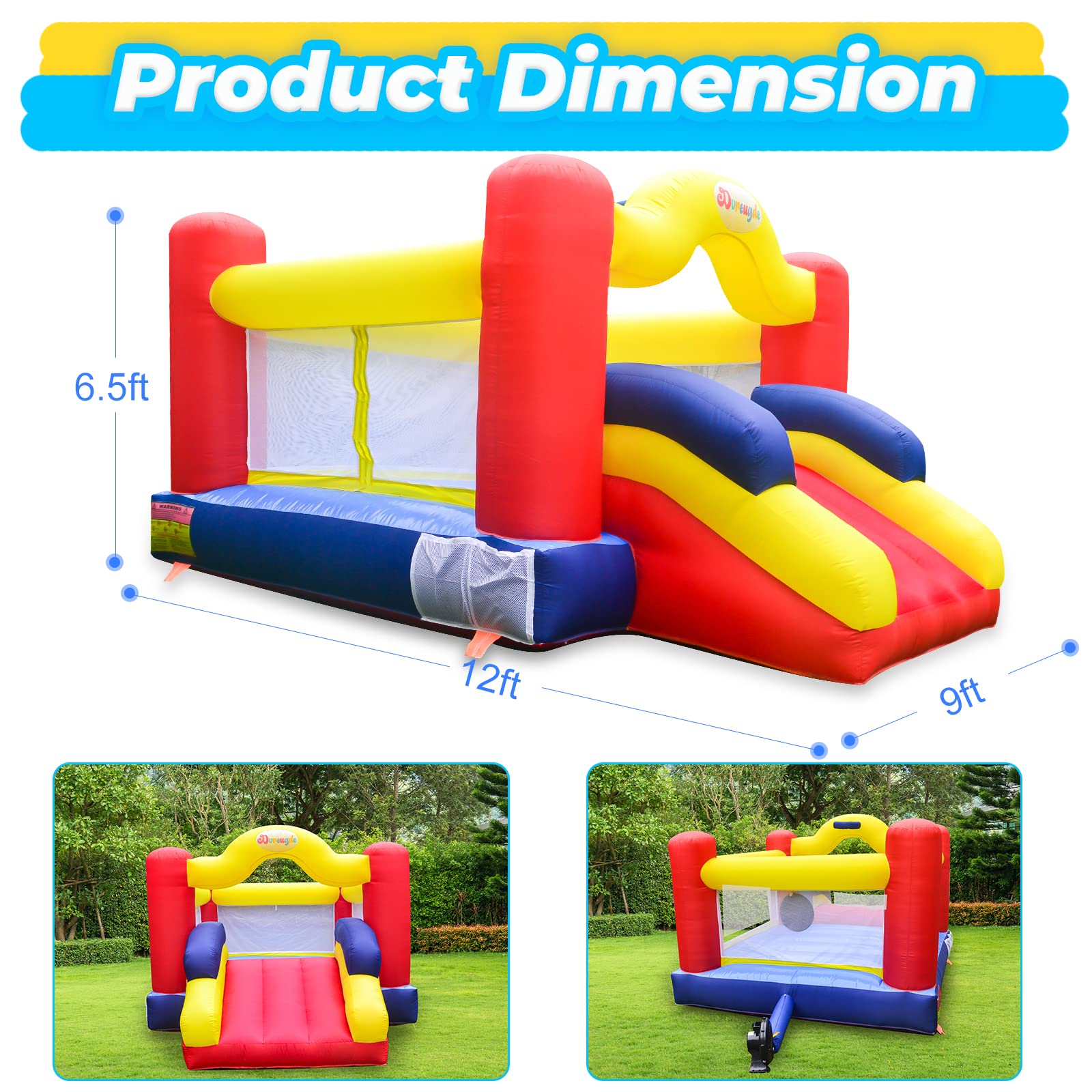 Bounce House, Inflatable Bouncer with Air Blower and Slide, Jumping Castle