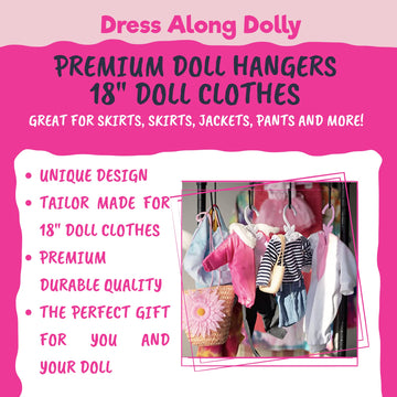 Dress Along Dolly Purple Full-Outfit Hanger 24pk for American 18" Doll Clothes- Hold Your Tops & Bottoms Together Including Dresses, Pants, Shirts