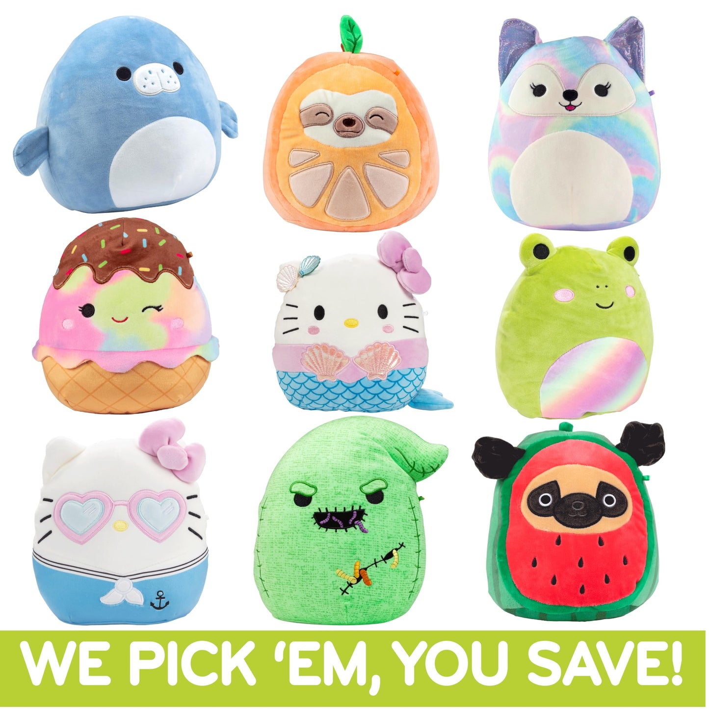 Squishmallows Mystery 3 Pack 8-Inch Plush Set - Official Jazwares Stuffed Animals Bundle, Soft Collectible Toys, Surprise Characters Gift for Kids