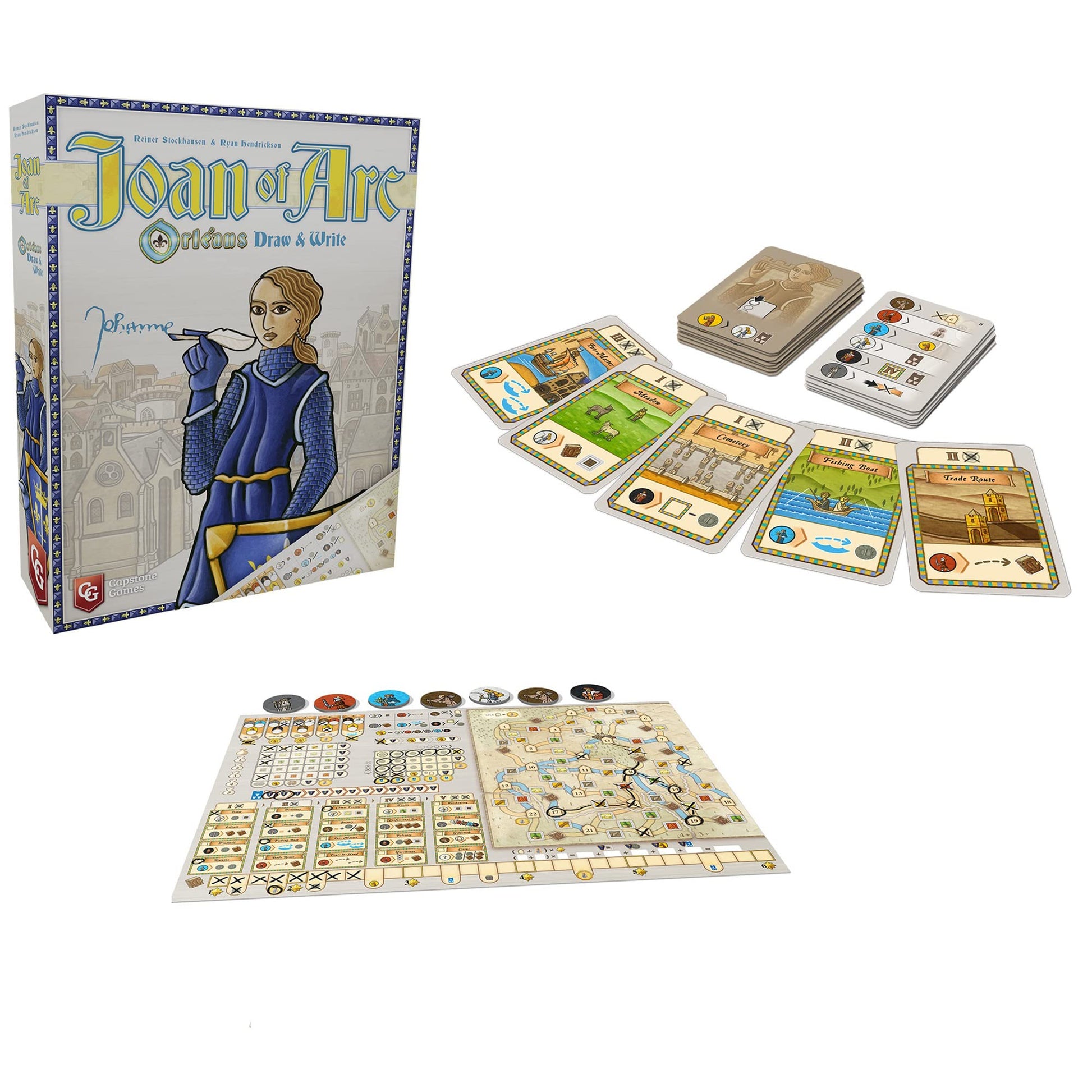 Capstone Games: Orleans: Joan of Arc - Draw and Write Game | Medieval Strategy Theme with Paper and Pencil Choices, Solo and Competitive Play