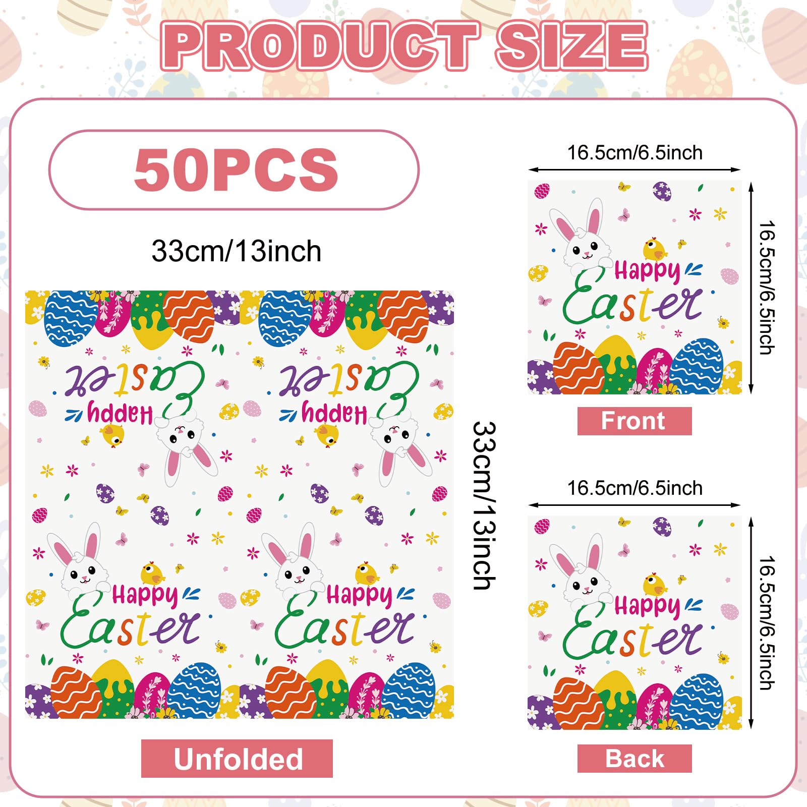 50 Pcs Happy Easter Napkins Disposable, 13 Inch Spring Bunny Napkins, 3-Ply Cute Easter Eggs Rabbit Flower Dinner Cocktail Paper Towels for Easters