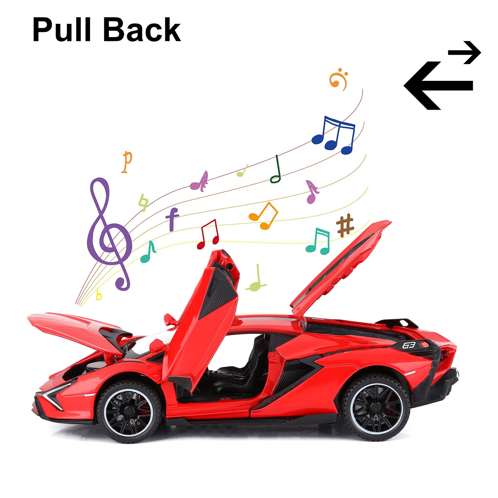 Toy Cars for Kids Ages 3-12 Diecast Metal Model Car with Light and Sound Pull Back Toy Car for Boys Age 3 + Year Old (Red)