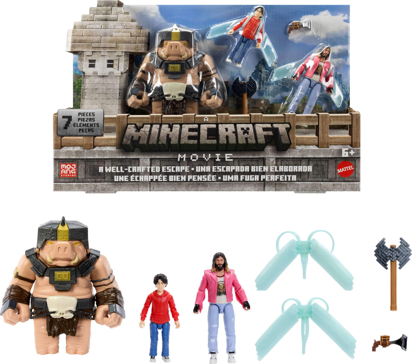 Mattel Minecraft Story Set with 3 Action Figures & 4 Accessories, A Well-Crafted Escape Figure Pack Inspired by A Minecraft Movie, Toy Collectible