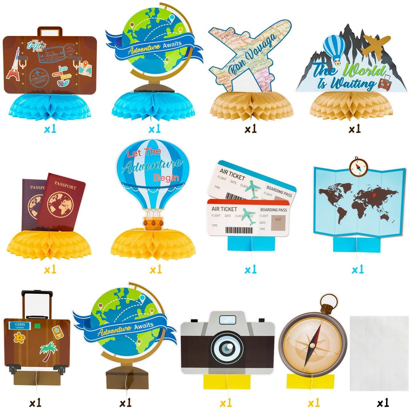 OSNIE 12 Travel Themed Honeycomb Centerpieces- Adventure Awaits Party Decor