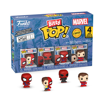 Funko Pop! Bitty: Bitty Pop! 4PK - Peter Parker/Spider-Man, Superior SM, Spider-Man, and Mystery Chase Figure - 0.9 Inch (2.2 Cm) - Marvel Comics
