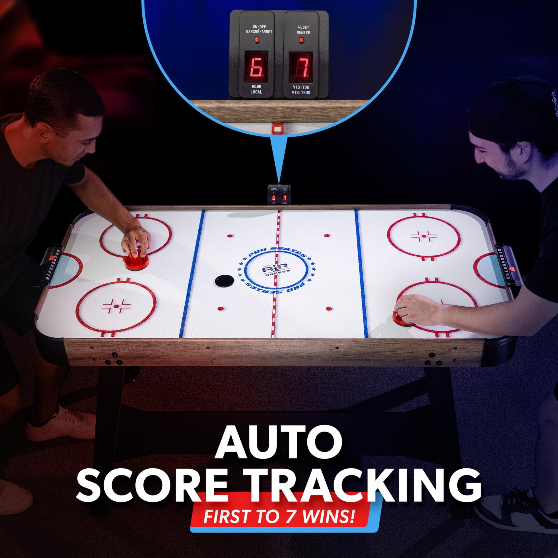 GoSports 54 Inch Air Hockey Arcade Table for Kids & Adults - Includes 2 Pushers, 3 Pucks, AC Motor, and LED Scoreboard