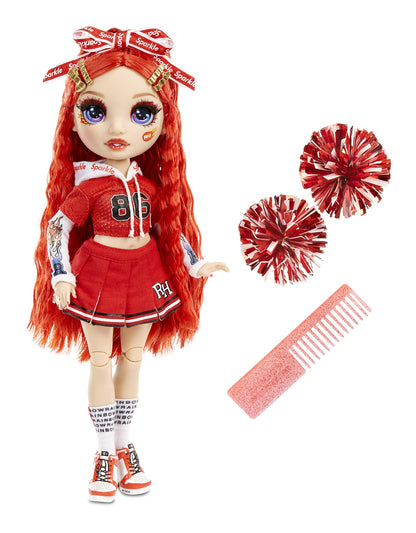 Rainbow High Cheer Ruby Anderson - Red Cheerleader Fashion Doll with 2 Pom Poms and Doll Accessories, for Kids 6-12 Years Old