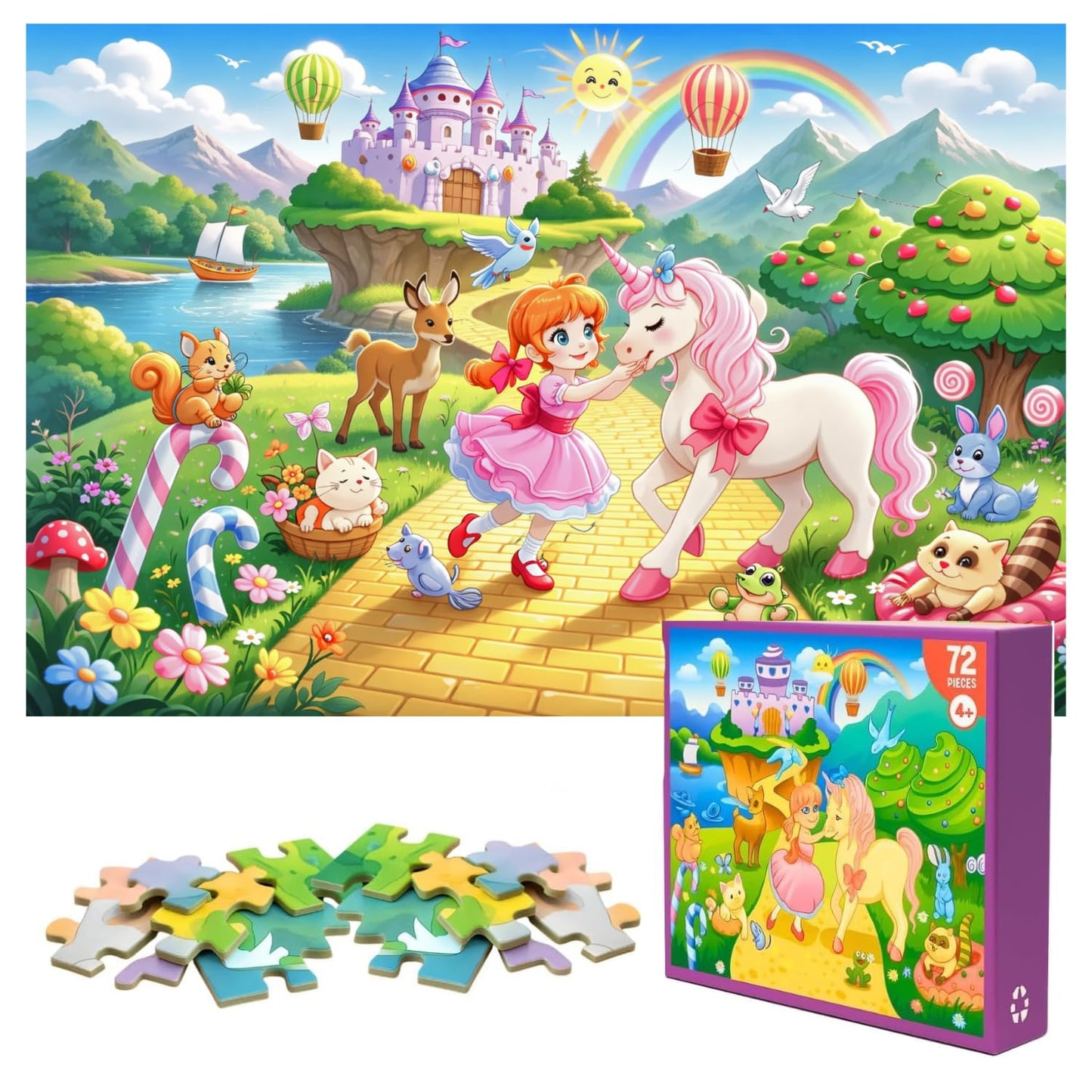 HomeWorthy Puzzles for Kids Ages 4-8 Kids Jigsaw Puzzles 72 Piece Toddler Princess Puzzle Unicorn Jigsaw Puzzle with Thick Pieces and Sturdy Box