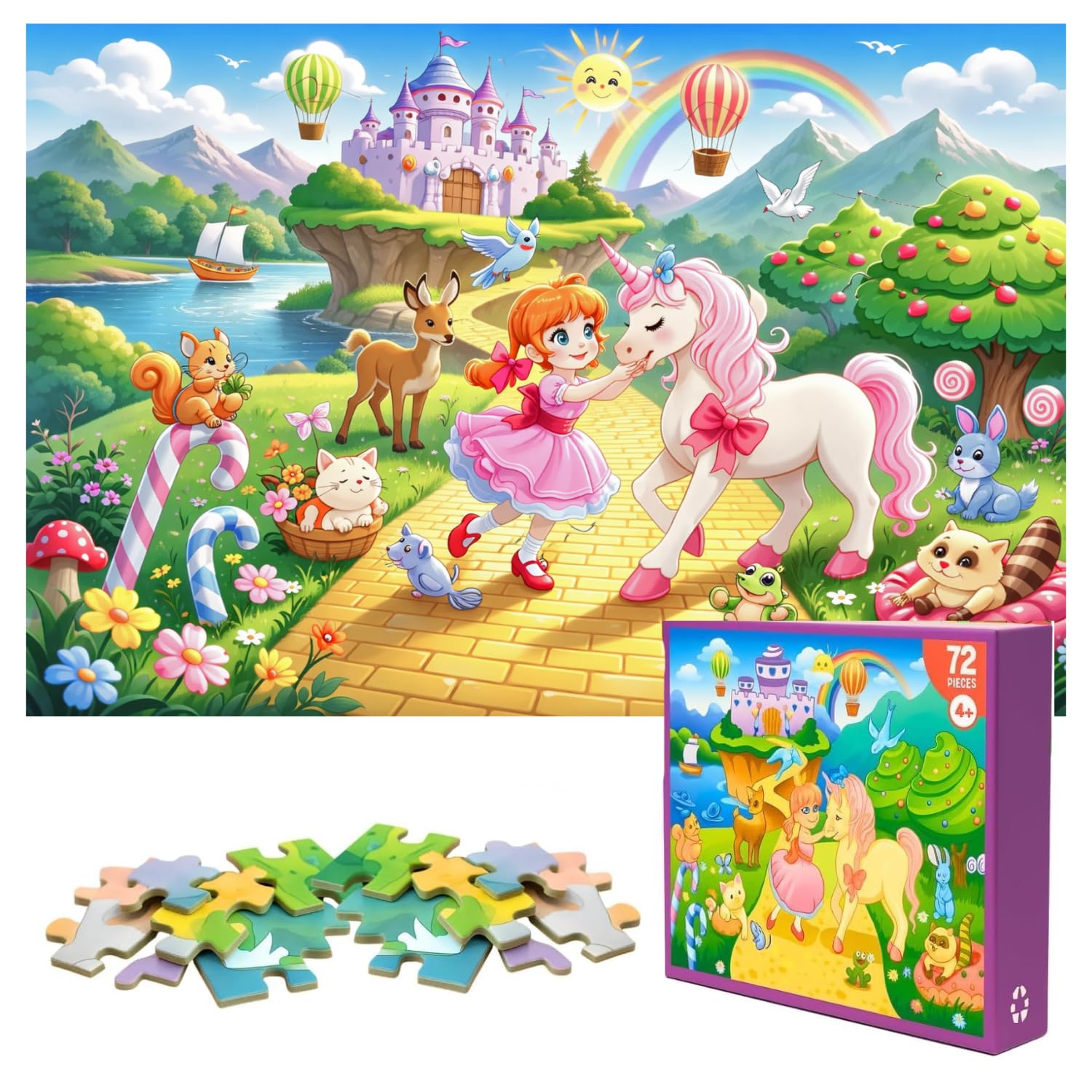 HomeWorthy Puzzles for Kids Ages 4-8 Kids Jigsaw Puzzles 72 Piece Toddler Princess Puzzle Unicorn Jigsaw Puzzle with Thick Pieces and Sturdy Box