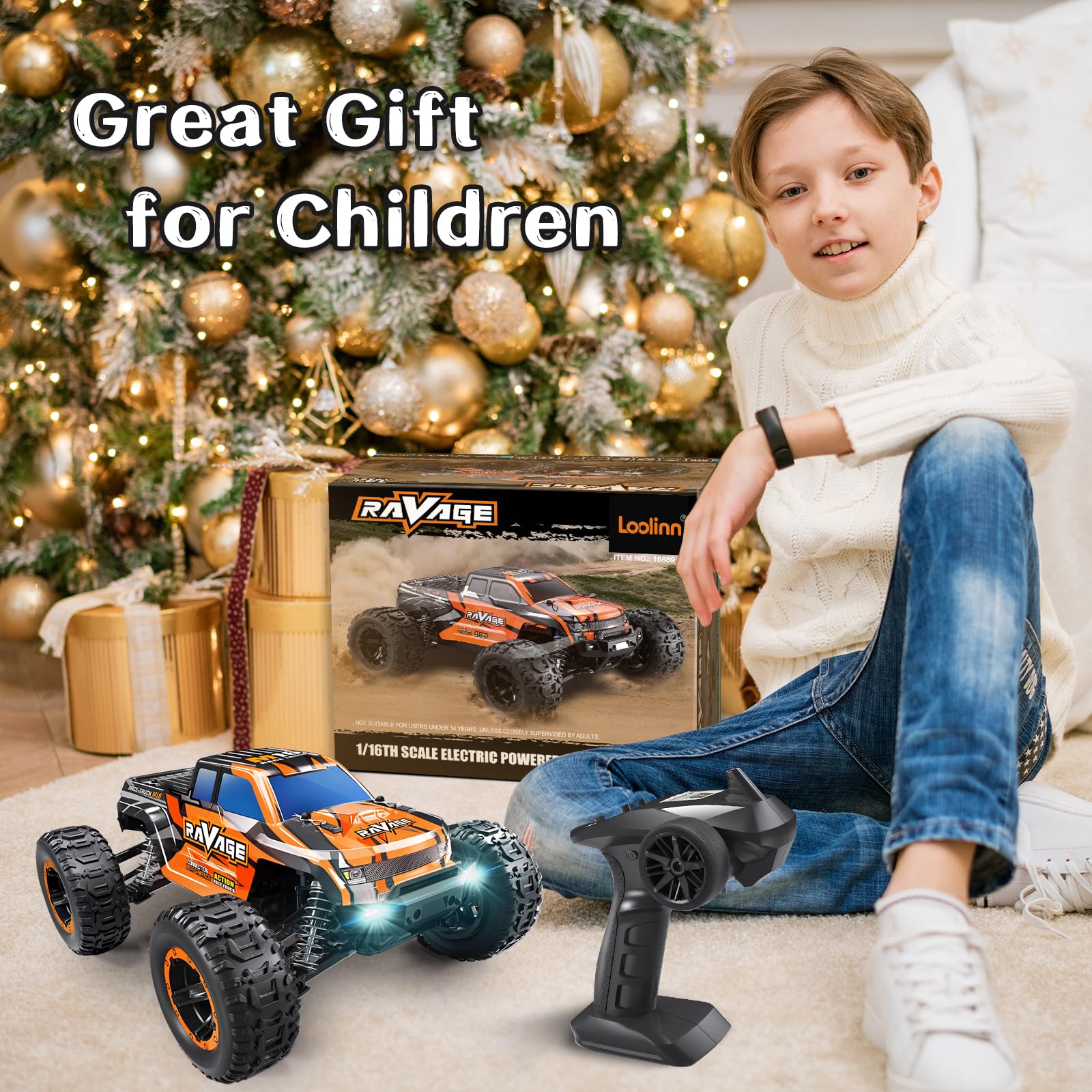 Loolinn | Durable RC Cars for Kids - Hobby Grade, 1/16 RC Truck, Top Speed 19mph, Adjustable Speed, Off-Road, 4WD - Upgradeable Remote Control Car