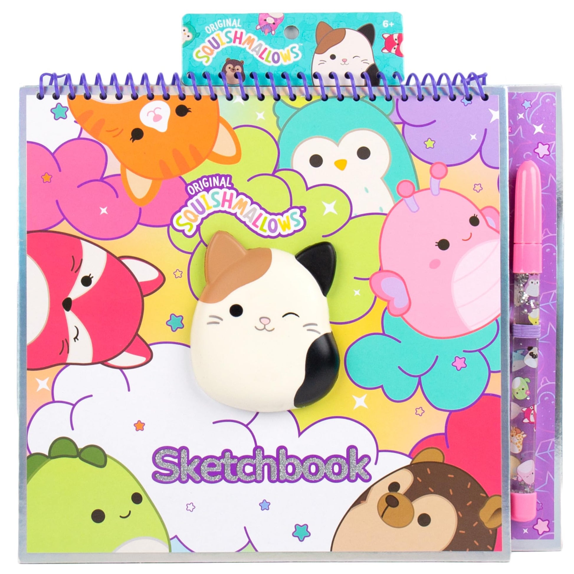Original Squishmallows Sketchbook, Over 20 Stationery Supplies, Features Squishmallows Scrapbook Stickers, Cam The Cat Fidget Toy, Drawing Paper