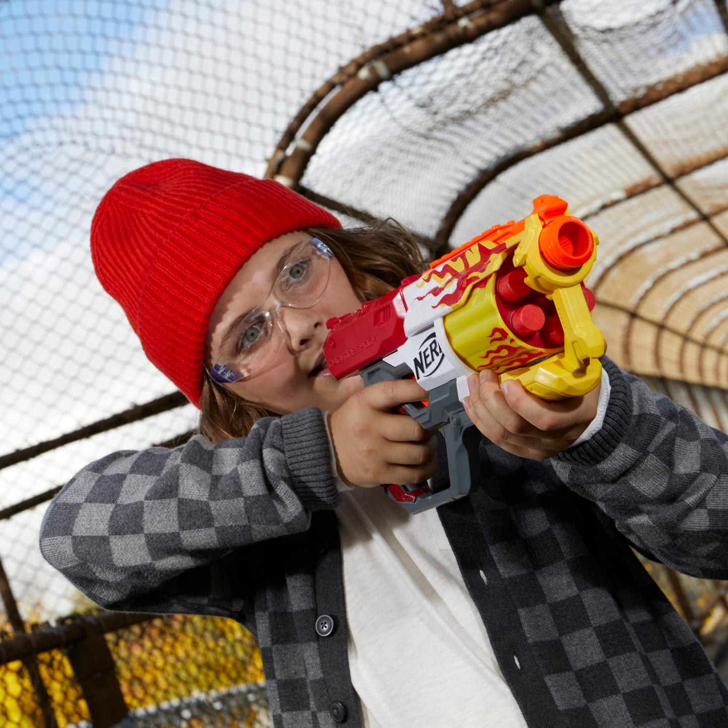 Nerf Mega CycloneShock Toy Blaster, Hotrod Color Style, 6-Dart Drum, 6 AccuStrike Mega Darts, Easy Priming (Amazon Exclusive)