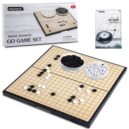 AMEROUS 11 Inches Magnetic Go Game Set (19 x 19), Travel Foldable Board Game Set with Magnetic Plastic Stones & Go Game Rules for Beginner, Kids