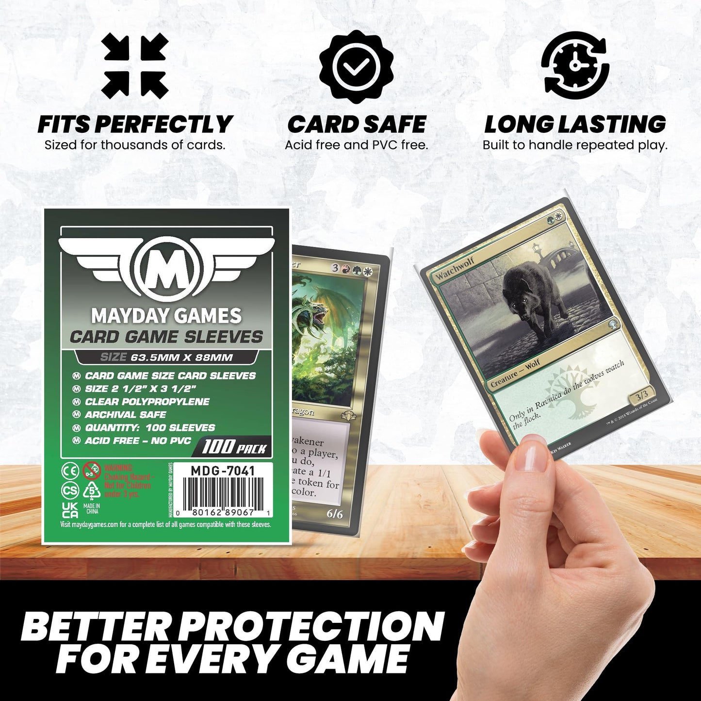 Mayday Games Standard Card Sleeves 63.5x88mm - 2 1/2" X 3 1/2 Clear Polypropylene, 40 Micron, 100 Standard Board Game Card Sleeves- MDG-7041