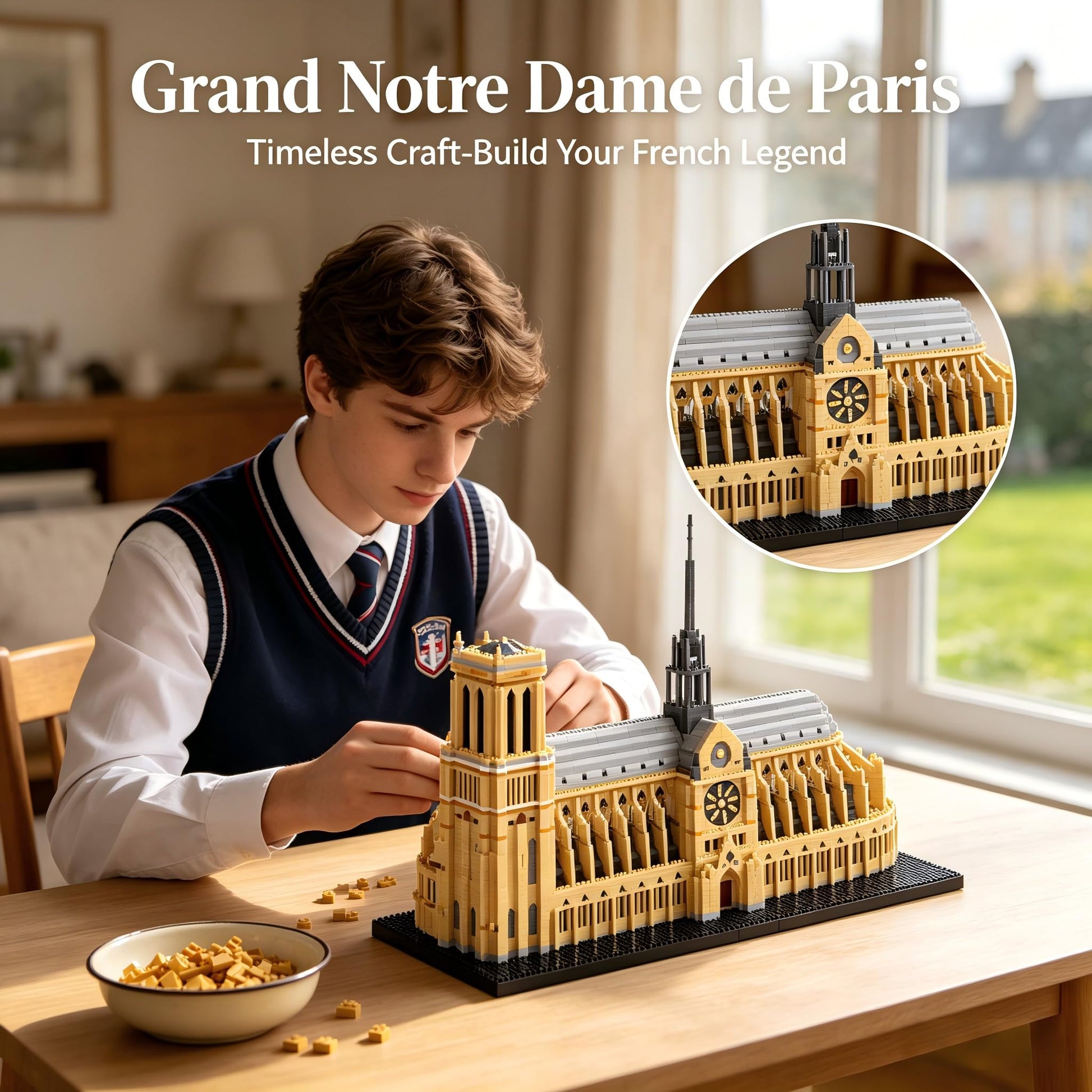 KLMEi World Famous Architecture Micro Building Blocks Set Notre Dame De Paris 7380 PCS, Creative DIY Big Model Kit for Adults or Teens Ages of 14+