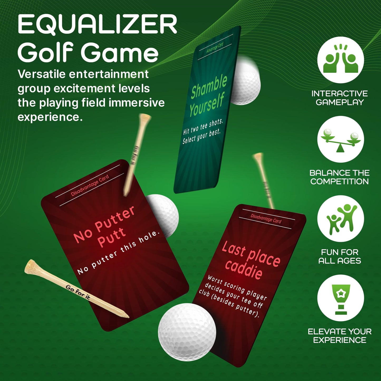 Go For It Golf Equalizer: On-Course Golf Card Game, Interactive Fun for Every Hole, Skill-Level Equalizing Cards, Elevate Your Golf Experience, Ideal