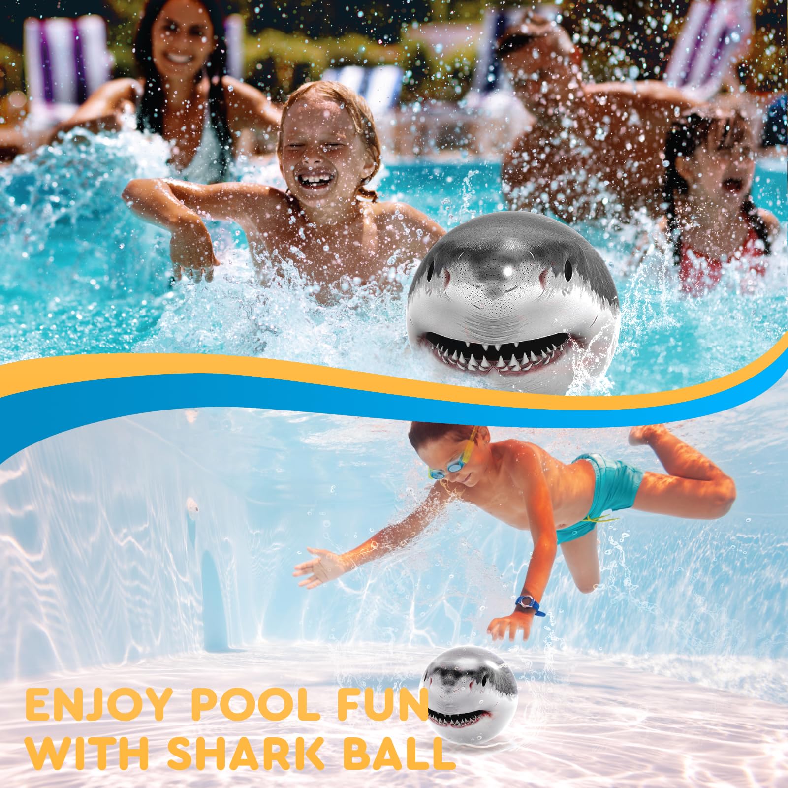 JOSKET Shark Diving Ball Pool Toys for Kids Pool Games Swimming Sports Water Ball for Kids Adults Family 8.7 inch