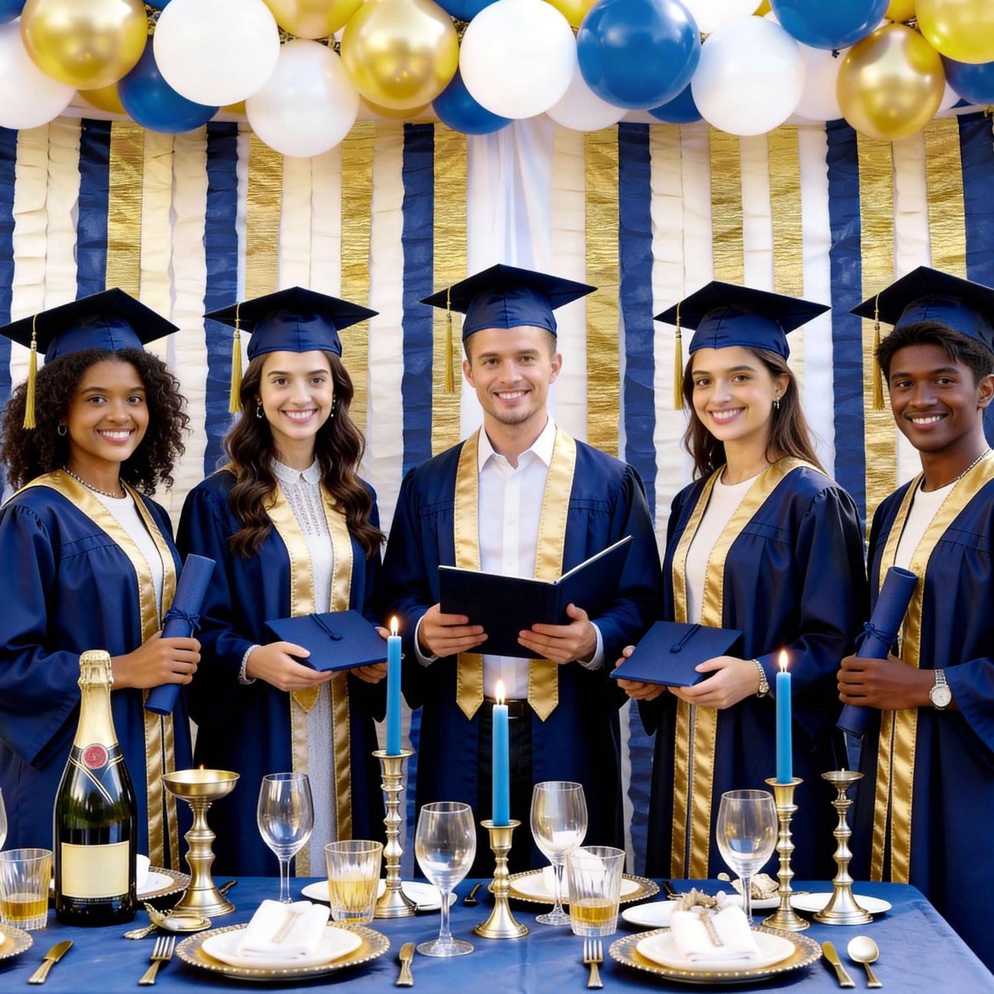 NICROLANDEE Navy Blue Party Decorations - 6 Rolls Navy Blue Gold Ivory Crepe Paper Streamers Tassels Paper for Graduation Party Bridal Shower Wedding