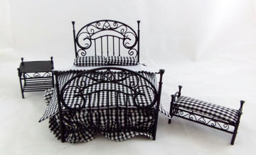 Dollhouse Miniature Ornate Black Iron Bedroom Set