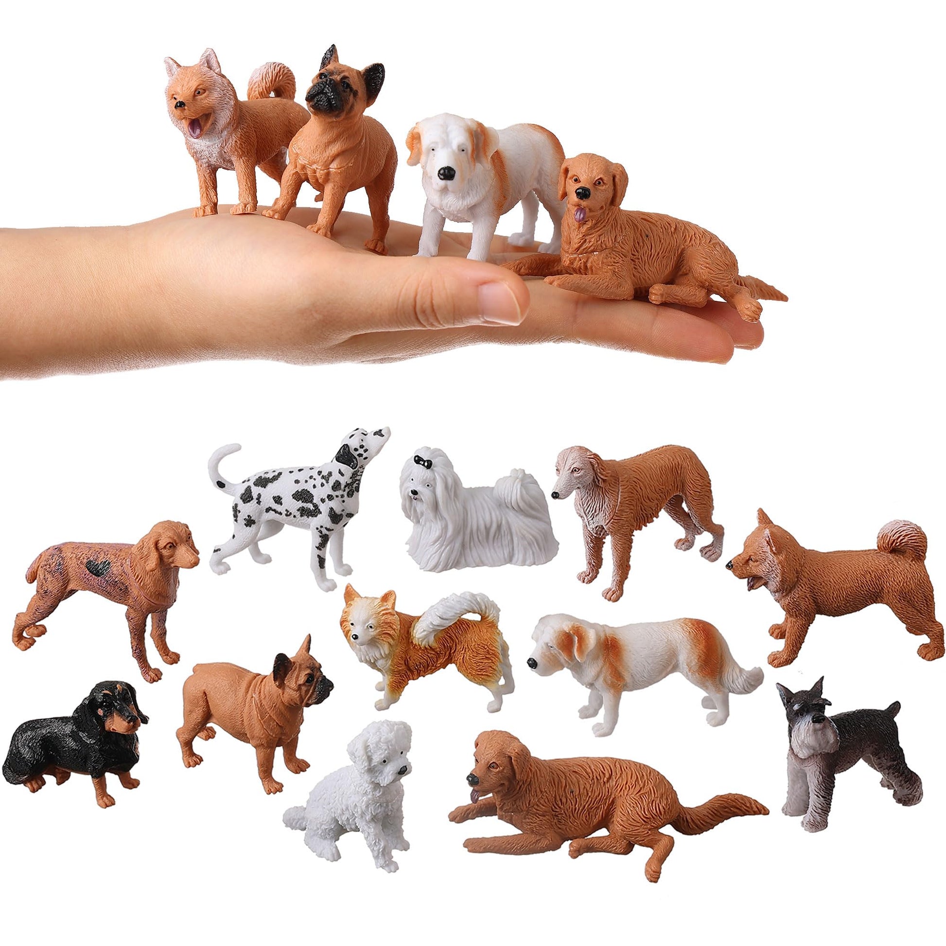 HOMNIVE Dog Figures for Kids, 12pcs Plastic Realistic Puppy Figurines, Small Dog Cake Topper, Learning Educational Toys for Christmas Birthday Gift