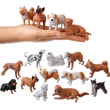 HOMNIVE Dog Figures for Kids, 12pcs Plastic Realistic Puppy Figurines, Small Dog Cake Topper, Learning Educational Toys for Christmas Birthday Gift