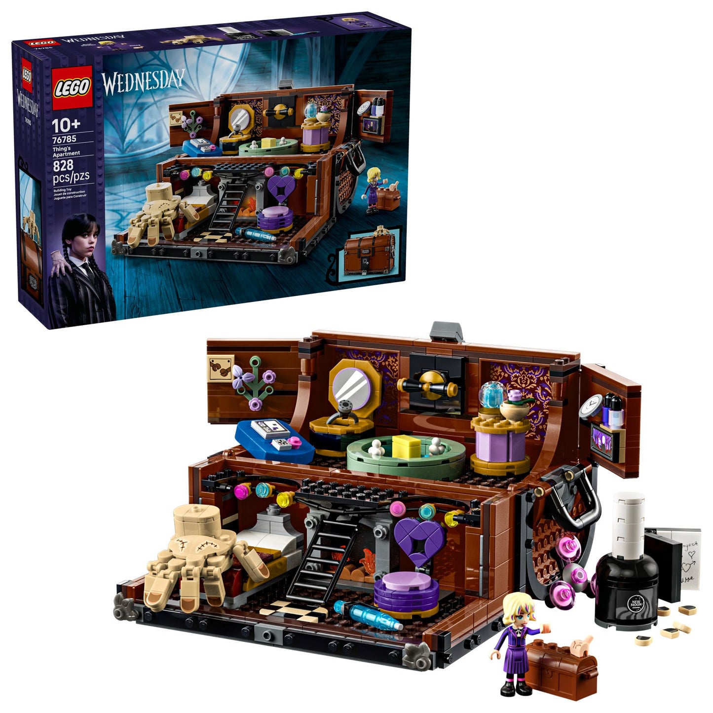 LEGO Wednesday Thing’s Apartment Building Toy - Transforming Trunk Playset W/Poseable Thing & Enid Sinclair Minidoll - Wednesday Merch for Girls