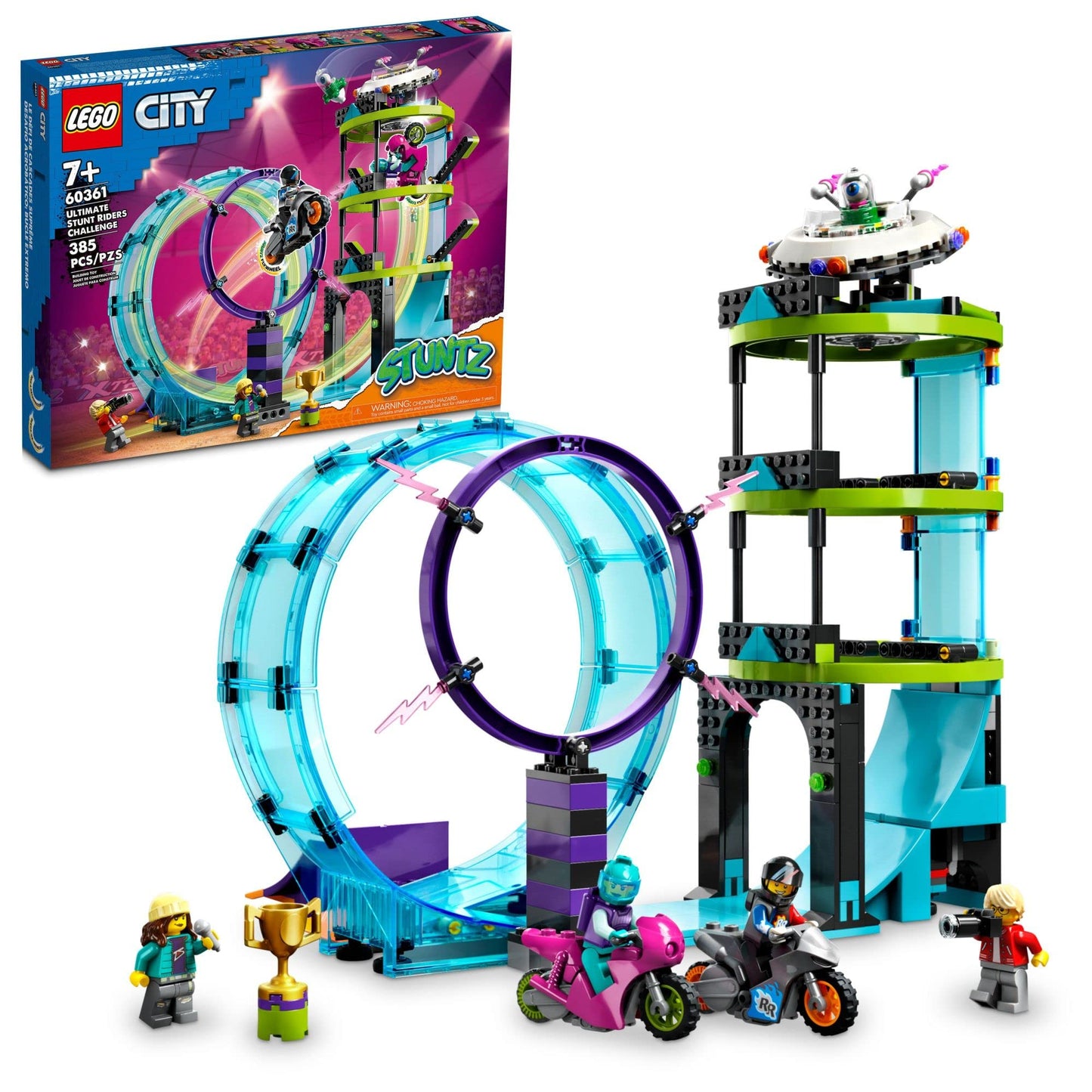 LEGO City Stuntz Ultimate Stunt Riders Challenge 60361, 3in1 Stunts for 1 or 2 Player Action, with 2 Flywheel-Powered Toy Motorcycles for Kids, 2023
