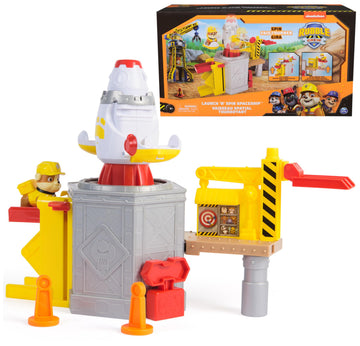 Rubble & Crew, Launch & Spin Spaceship Playset with Rubble Toy Figure in Construction Uniform, Kids Toys for Boys & Girls Ages 3 and up