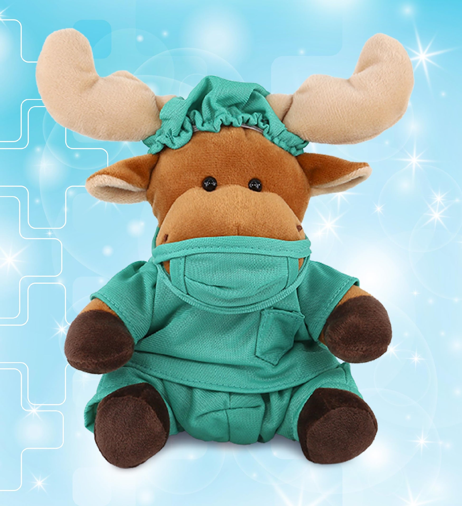 DolliBu Moose Doctor Plush Toy - Super Soft Moose Doctor Stuffed Animal Dress Up with Cute Uniform and Cap Outfit - Fluffy Toy Plush Gift for Doctor