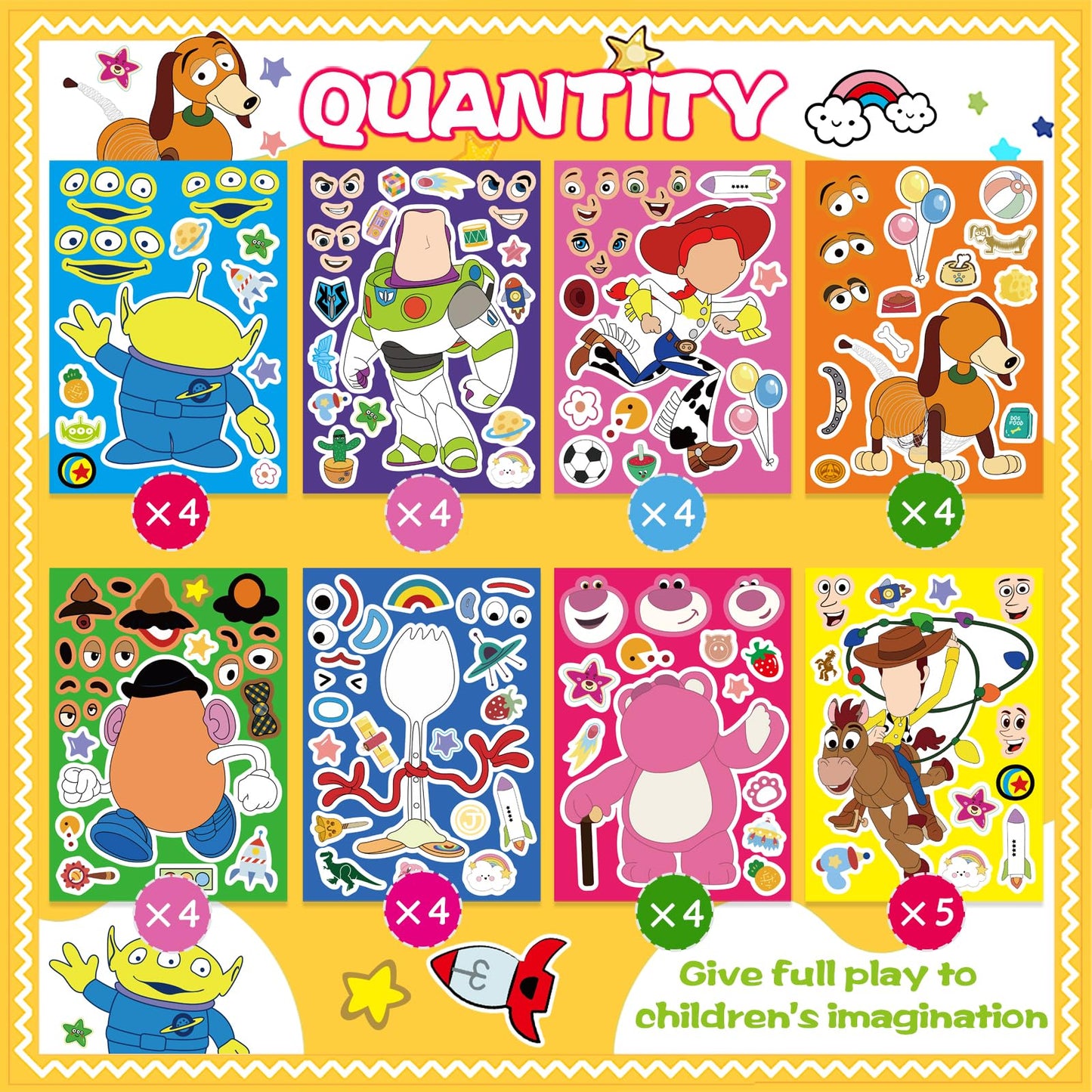 32pcs Make a face Toy Story Stickers,Make Your Own Stickers,Mixed & Matched with 8 Designed Characters for Party Favors Supplies, Reward, Decor,Gift