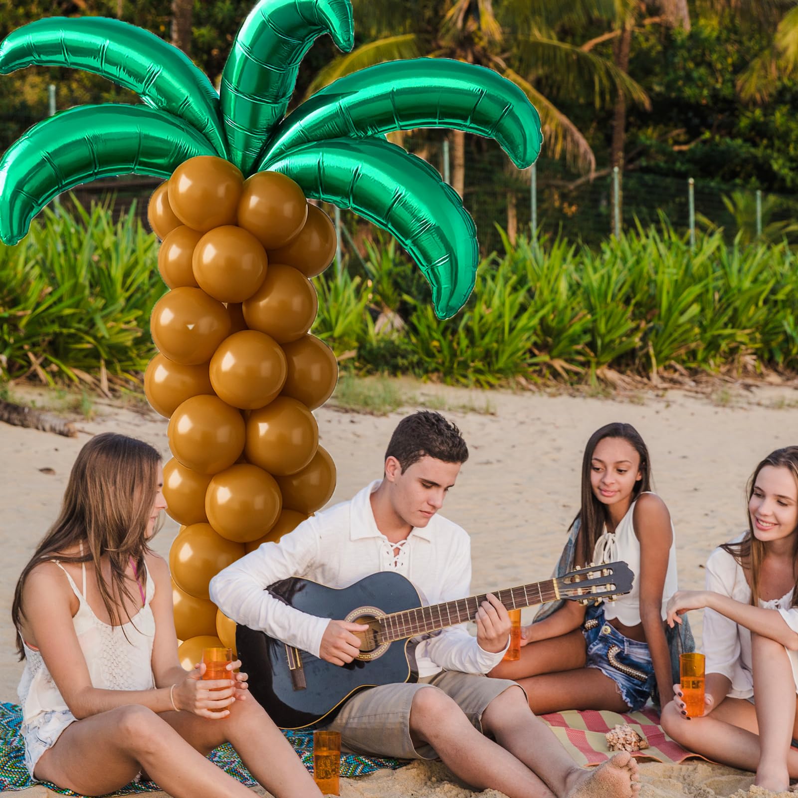 12 Pieces Large Palm Tree Leaves Balloons, Green Foil Mylar Coconut Tree Leaves Balloons for Birthday Baby Shower Decorations Hawaiian Luau Aloha