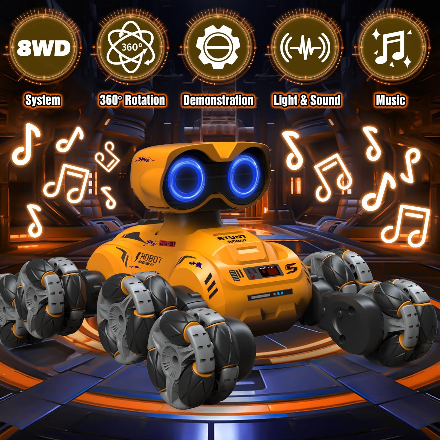 Fotgear 8-Wheels RC Stunt Car Robot Toy with Cool Light & Music for Kids