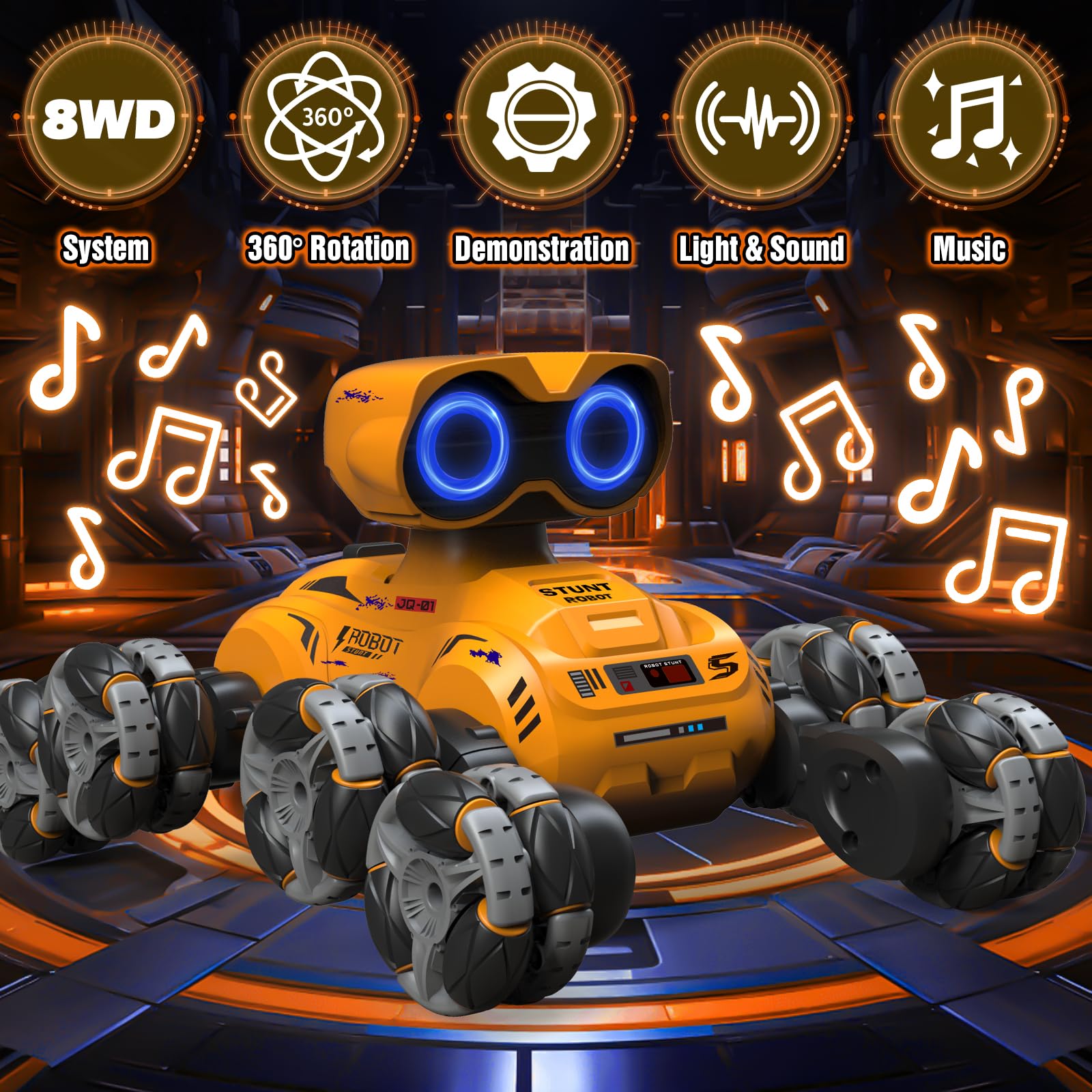 Fotgear 8-Wheels RC Stunt Car Robot Toy with Cool Light & Music for Kids