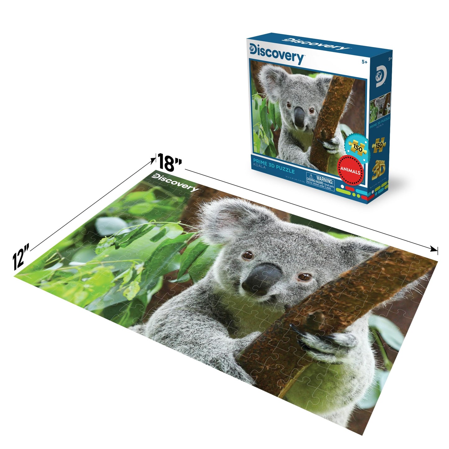 Prime 3D | Discovery | Koala | 150 Piece 3D Jigsaw Puzzle for Kids | Finished Size 18" x 12" | Challenging & Fun for Kids & Families | Immersive 3D