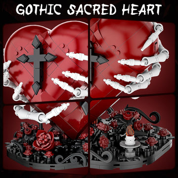 Gothic Sacred Heart of Jesus Building Set, Skeleton Hand, Roses & Cross Dark Aesthetic Catholic Model Kit, Horror Goth Home Decor, Halloween Christmas