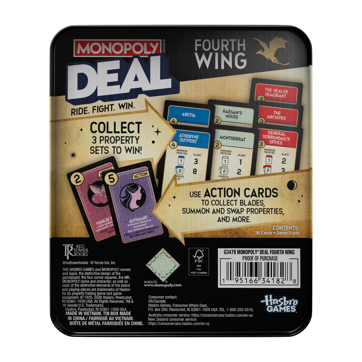 Monopoly Deal Fourth Wing Edition Game in Collectible Tin Box | Officially Licensed Card Game Inspired by the Empyrean Series | 2-5 Players I Ages 8+