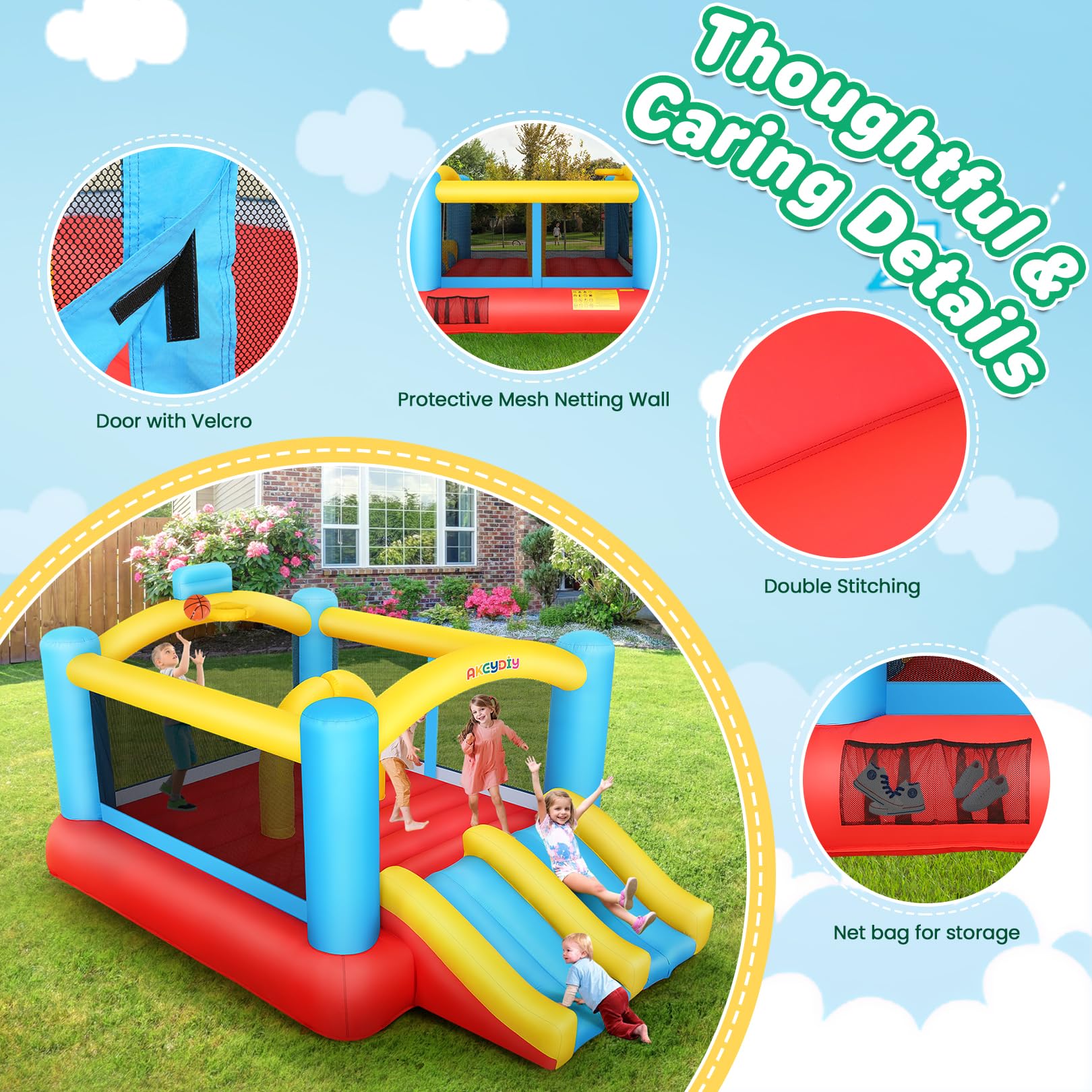 WHUBEFY Bounce House,Inflatable Bounce House for Kids with Blower Included,Indoor/Outdoor Playhouse Kids Bouncy House for Backyard,Jumping Castle