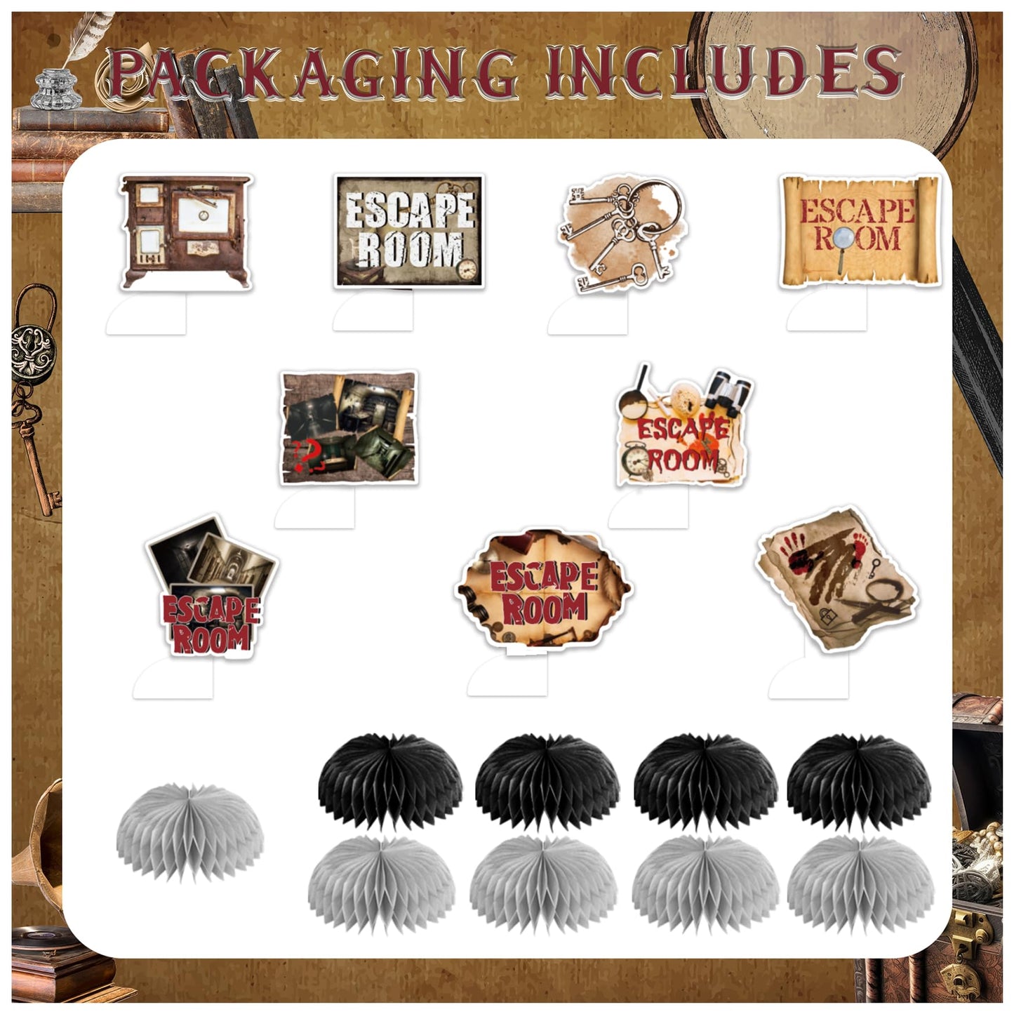 9 PCS Escape Room Honeycomb Centerpieces Table Decorations Escape Room Table Centerpieces for Escape Room Party Supplies Birthday Party Decorations