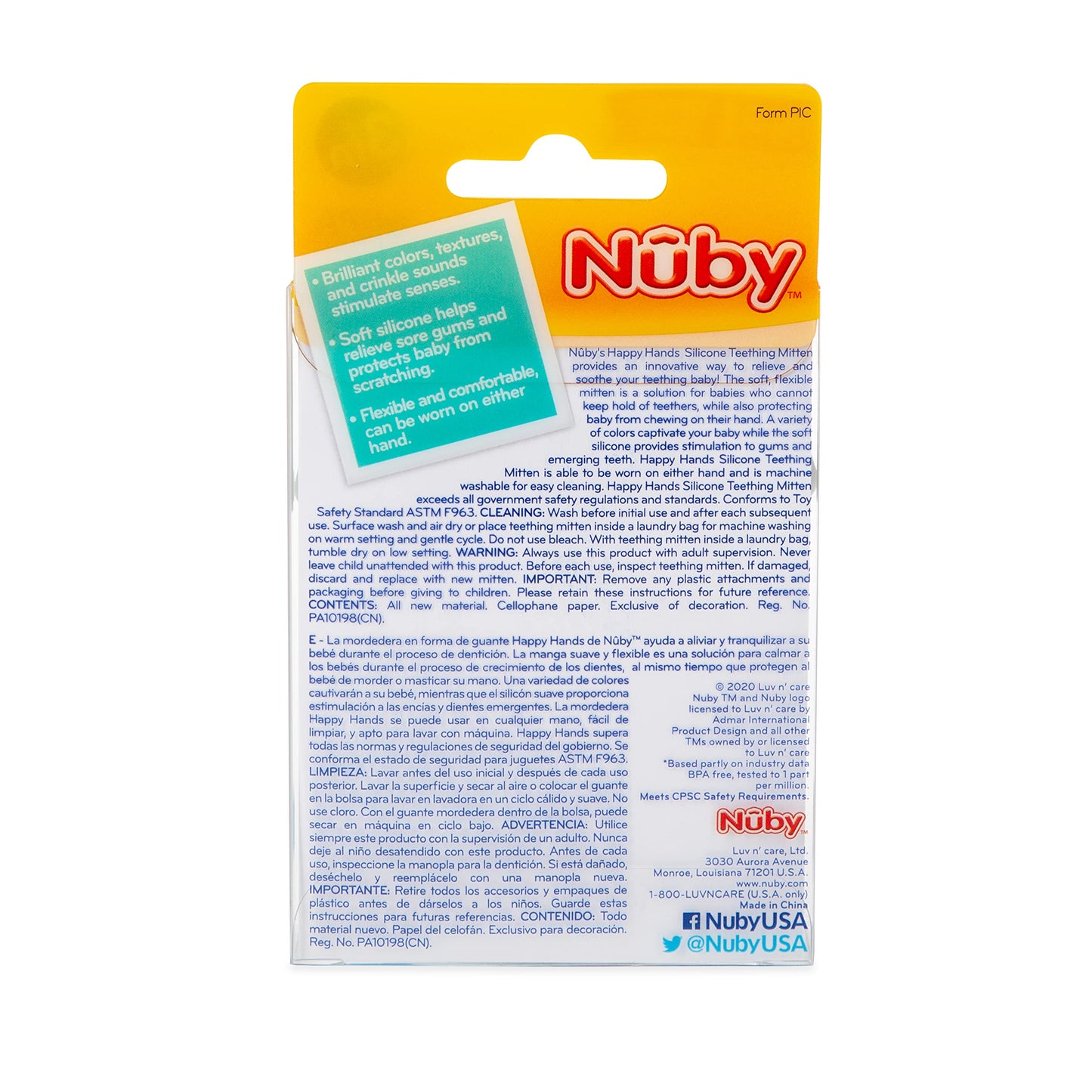 Nuby Happy Hands Silicone Teething Mitten - Baby Teething Toy - 3+ Months - Bear