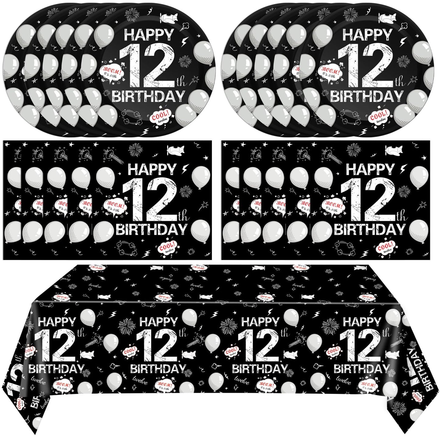 41Pcs 12th Birthday Decorations for Boys Girls,Black Bruh Im Happy 12 Birthday Tableware Set Include Black Plates and Napkins Party Supplies with 12
