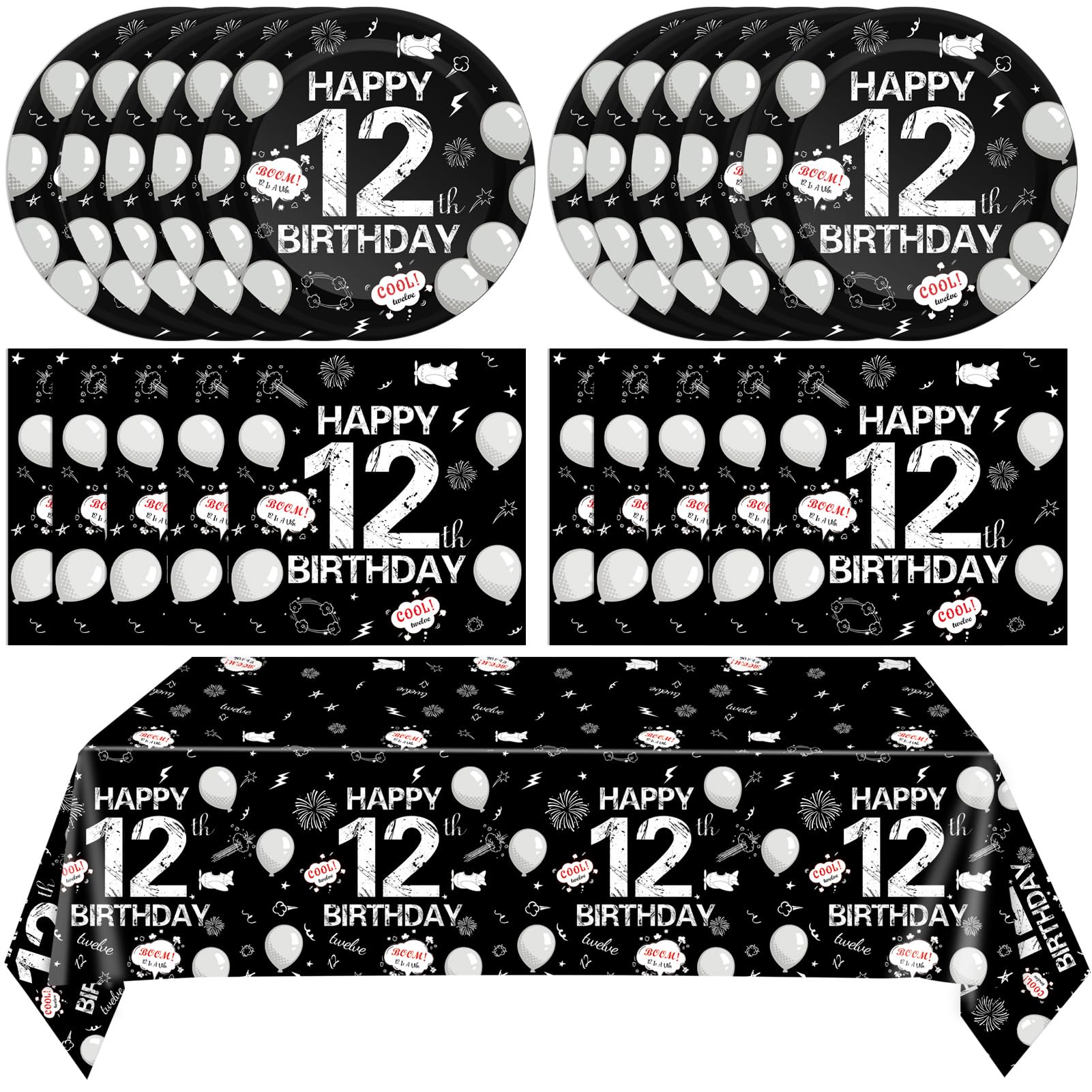 41Pcs 12th Birthday Decorations for Boys Girls,Black Bruh Im Happy 12 Birthday Tableware Set Include Black Plates and Napkins Party Supplies with 12